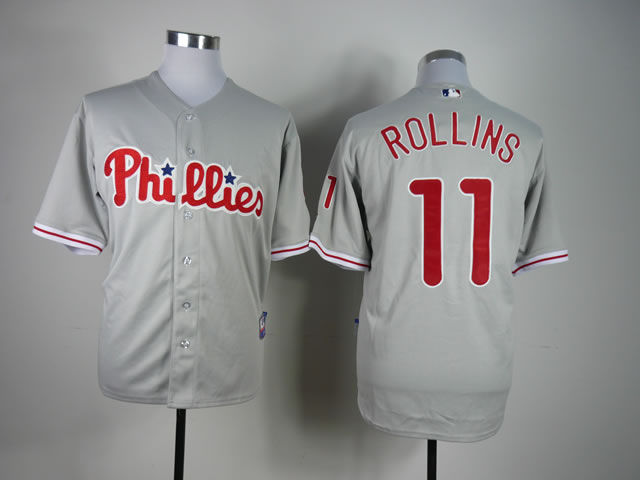 Men Philadelphia Phillies #11 Rollins Grey MLB Jerseys->philadelphia phillies->MLB Jersey